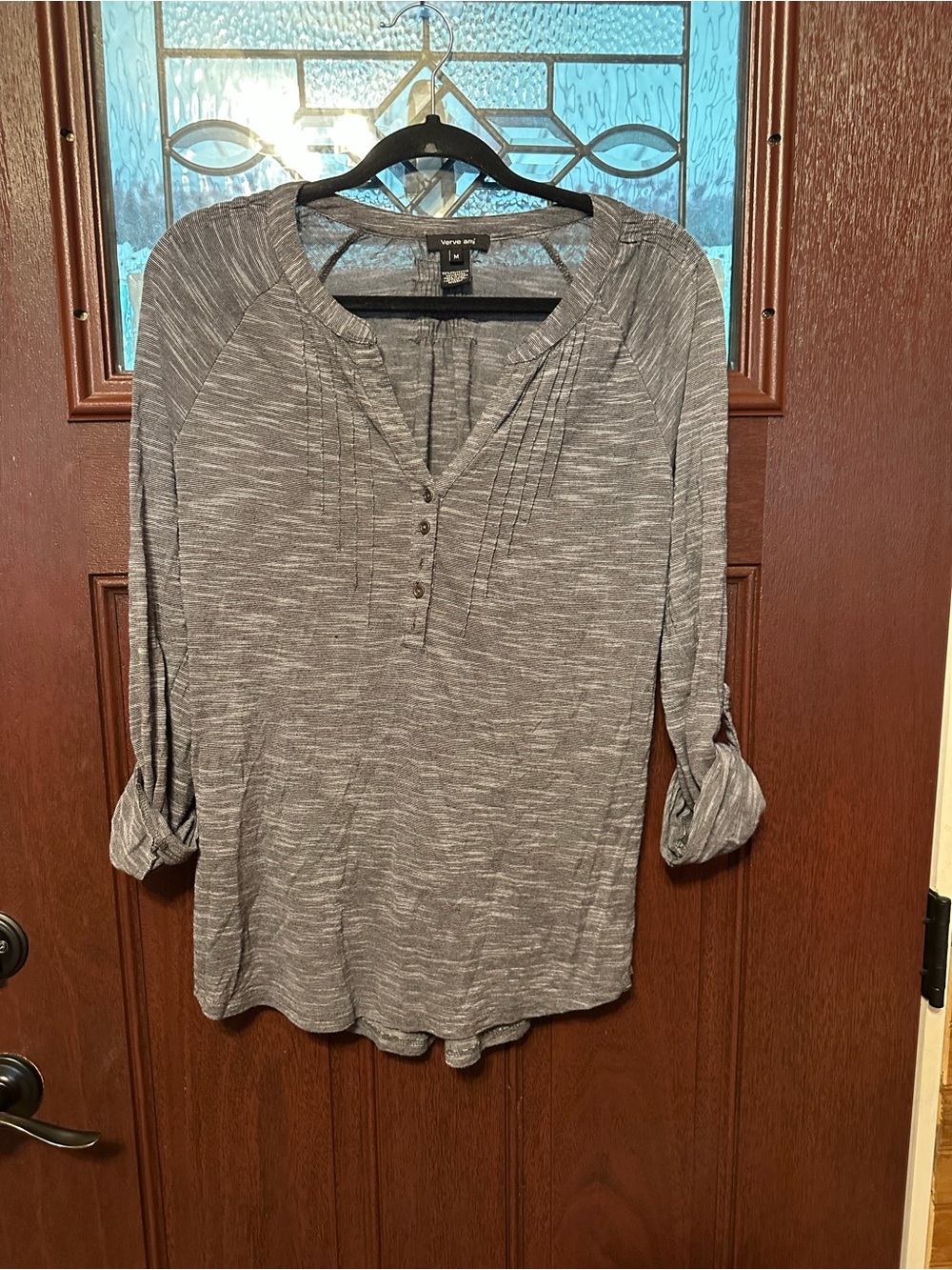 Verve Ami Heathered Gray Henley Pintuck Tunic